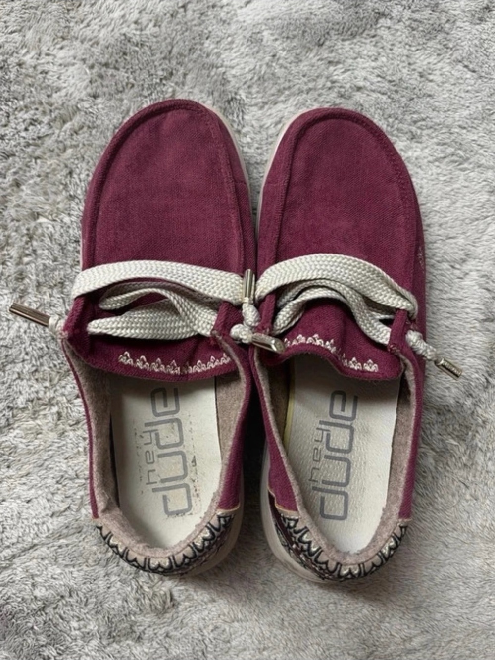 Hey Dude Women's Maroon Canvas Slip-On Moccasins